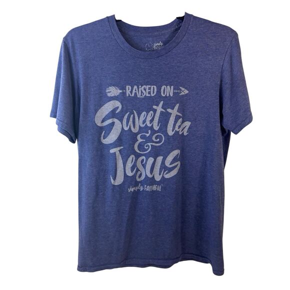 Simply Southern Faithful Sweet tea and Jesus t-shirt Medium Blue - Picture 1 of 6